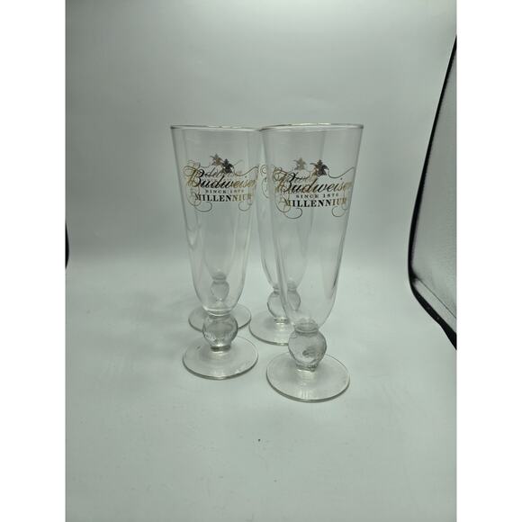 Vintage set of 4 Budweiser Millennium Footed Pilsner Beer Glasses - Picture 1 of 4